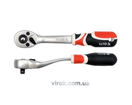 Тріщатка YATO : квадрат 1/4", L= 155 мм, 72T, вигнута ручка [12/96]