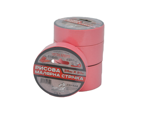 Малярна стрічка рисова VIROK 24мм х 20 м.(Гідростійка/ ідеальний край для фарбування). рожева [108]