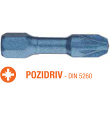 Насадка викруткова ударна USH Blue Shock : Pozidriv PZ2 x 30 мм Torsion, Уп. 5 шт.