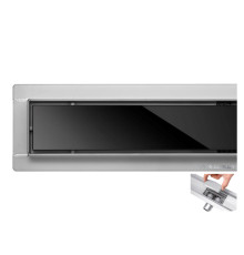 Трап підлоговий для душу з нержавіючої сталі "BLACK GLASS" FALA; 80х 7х 7 см [6/36]