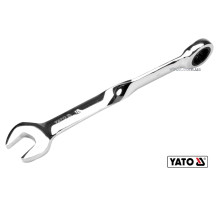 Ключ рожково-накидный, крученый 90° с трещаткой YATO: М=18 x 240 мм, HRC 40-45, Cr-V(DW)