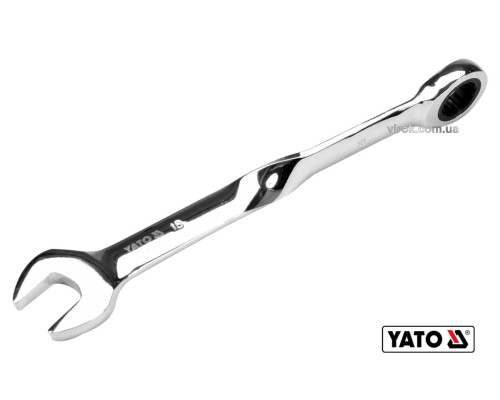 Ключ ріжково-накидний, кручений 90° з тріщаткою YATO : М= 18 x 240 мм, HRC 40-45, Cr-V(DW)