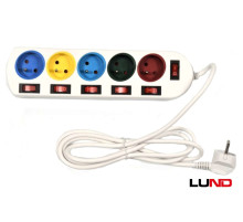 Подовжувач мережевий LUND : L= 2 м, 5 гнізд з 5 вимикачами, 3-жильний Ø=1 мм², з заземленням [25]