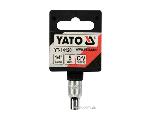 Головка торцева 6-гранна YATO : квадрат 1/4", М5, CrV [Блістер] [12/360]