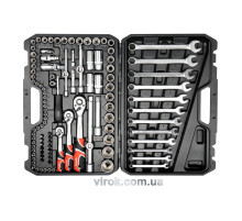 Набор головок торцевых YATO: квадрат 1/2", 3/8", 1/4" с инструментами, насадками. 111 шт.