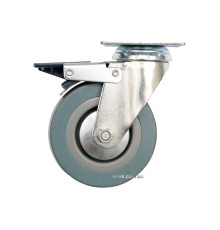 Колесо до візка Ø=75мм, b=21мм VOREL, сіра гума з оберт. опорою і гальмом; h=104мм, навант- 30кг[50]