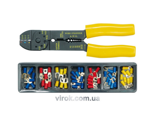 Кліщі для обтискання і зачистки проводів VOREL з контактними наконечниками, кпл. 100 шт. [25/50]