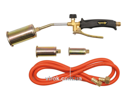 Пальник Газовий VOREL : L=360мм. до 19,5 кВт. Набір з 3 наконечниками і шлангом l=2м. 1,2МРа [10]
