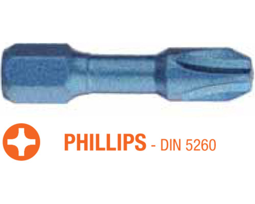 Насадка викруткова ударна USH Blue Shock : Philips PH2 x 30 мм Torsion, Уп. 25 шт.