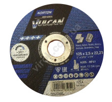 Диск відрізний по металу і нержав. сталі тм "NORTON VULCAN"; Ø= 125х22,2 мм, t= 2,5 мм