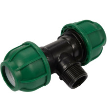Трійник сполучний водяних пластикових труб 2x 25мм- зовн. різьб G3/4" FLO поліпропіл, для тиску 1MPa