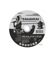 Диск шліфувальний по металу SAMURAI ТМ VIROK : A30S-BF27, Ø= 180х22.23 мм, t= 6.4 мм