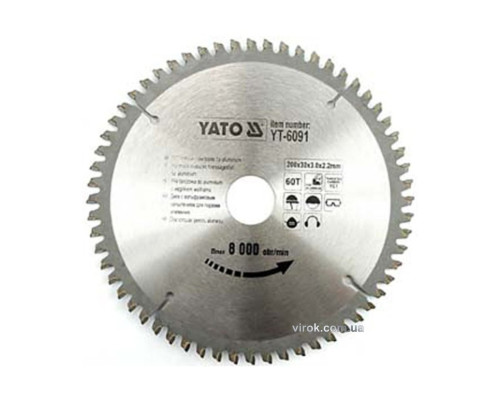 Диск пиляльний по алюмінію YATO : 350х30х3.2x2.5 мм, 100 зубців, R.P.M до 4500 1/хв [10]