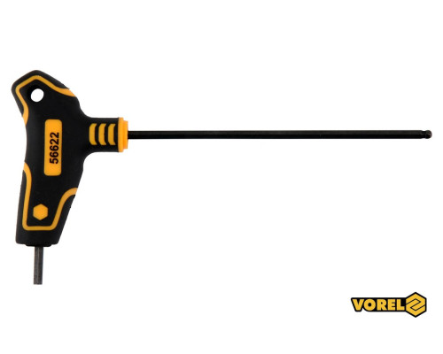 Ключ шестигранний з кульковим наконечником VOREL : тип "Т", HEX 3 x 100 x 72 мм, Cr-V 6150 [24/240]