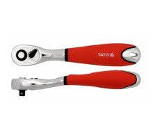 Трещатка YATO : квадрат M=1/4"(6,3 мм), L=155 мм, с шарниром и изогнутой ручкой [12/24/96]