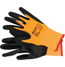Рукавиці робочі нейлонові з нітриловою оболонкою YATO розмір 8, для користування смартфоном [12/144]