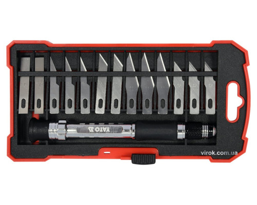 Нож прецизионный с держателем YATO в футляре, набор 14 элем. [6/48]