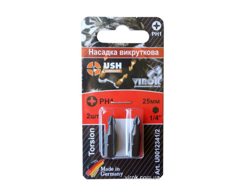 Насадка викруткова USH : PHILIPS PH1 x 25 мм, Уп. 2 шт.(блістер) [150]