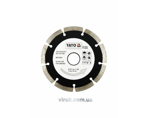 Диск алмазний сегмент YATO : "SEGMENT" Ø= 125x8.0x22,2 мм. H= 2,2 мм [20/160]