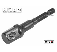 Тримач-адаптер торцевих головок YATO : HEX- 1/4" - квадрат- 1/2", L= 70 мм , Cr-V [40/120]