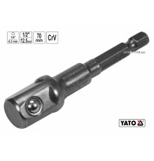 Тримач-адаптер торцевих головок YATO : HEX- 1/4" - квадрат- 1/2", L= 70 мм , Cr-V [40/120]