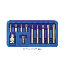 Насадки викруткові (біта) VOREL Cr-V. на тріщатку "Spline" 1/2", в пластм. фут. Набір 11шт.[20]
