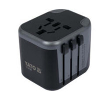 Розетка-адаптер електромережевий 110-240 В, до 8 А YATO з універсальним гніздом з USB і вилками