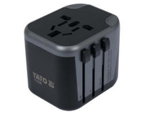 Розетка-адаптер електромережевий 110-240 В, до 8 А YATO з універсальним гніздом з USB і вилками