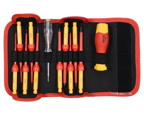 Набор отверток диэлектрических изолированных YATO: до 1000 V, 12 шт. с чехлом [24]