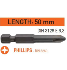 Насадка викруткова USH Industry "тонке жало" Phillips PH3 x 50 мм подовжена, Уп. 10 шт.