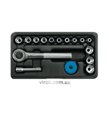 Набір головок торцевих VOREL : квадрат 1/4", М4-13 мм з тріщаткою [16 Од.] [20]