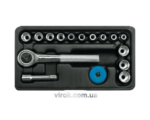 Набір головок торцевих VOREL : квадрат 1/4", М4-13 мм з тріщаткою [16 Од.] [20]