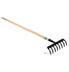 Граблі присадибні, металеві FLO з деревяним держаком, 8 зубів [10/250]