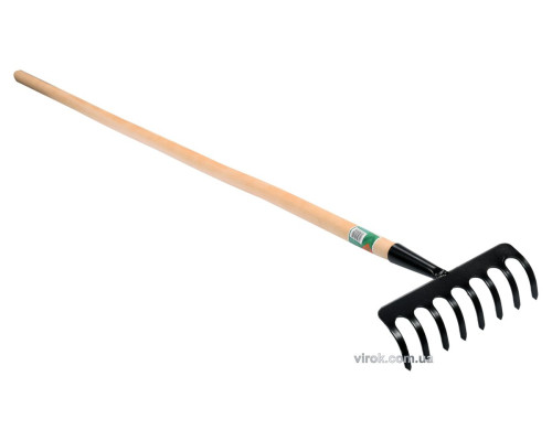 Граблі присадибні, металеві FLO з деревяним держаком, 8 зубів [10/250]