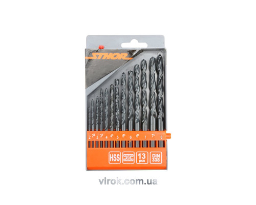 Набір свердл по металу STHOR HSS, Ø= 2,0 - 8,0 мм, 13шт. [25/50]
