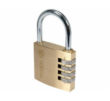Замок навісний з кодовим замиканням VOREL: латунний корпус- 50х 13.9х46 мм, сталев дуга- 34х32х 6 мм