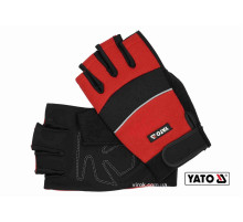 Перчатки рабочие с открытыми пальцами YATO: искусственная кожа + синтетическая ткань, размер 10 [12/72]