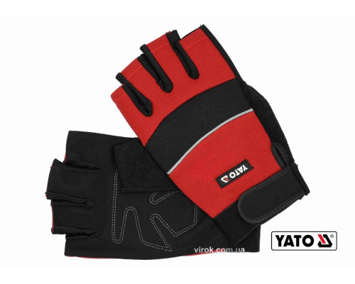 Рукавиці робочі з відкритими пальцями YATO : штучна шкіра + синтетична тканина, розмір 10 [12/72]