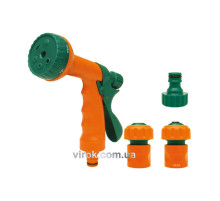 Зрошувач-пістолет 6-режимний FLO з набором з'єднань 1/2", 3/4", ABS-пластик, 4 шт [12/48]