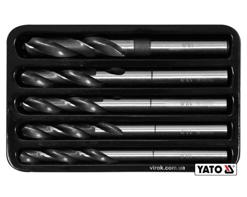 Набір свердл по металу YATO: HSS 4241, Ø10-15мм, L=75/150мм, до нержав. і конструкц. сталі, 5 шт[10]
