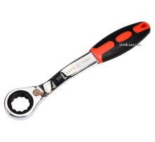 Ключ накидний, вигнутий з тріщаткою YATO: М22, HRC 42-48, Cr-V, з прогумованою ергономічною ручкою