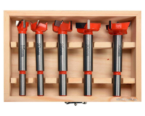 Набір свердл-фрез по дереву YATO : Ø= 15-35 мм, зі шпинделями Ø= 8, 10 мм, у футлярі, 5 шт. [20]