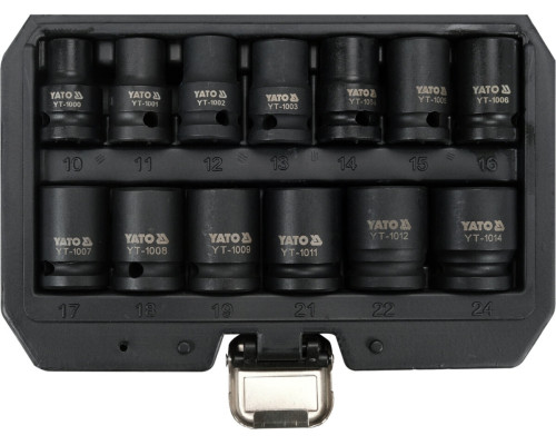 Набор головок торцевых ударных YATO 6-гранных с квадратом 1/2", M10-M24 мм. 13 шт. [10]