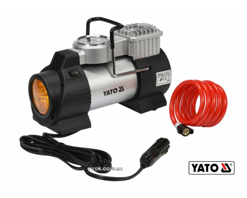 Компрессор автомобильный YATO: 12 В, 180 Вт, давление-1MПа, 40л/мин, шланг-1м, кабель-3м + фонарь LED[8]