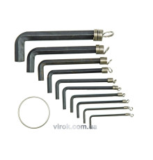 Ключі 6-гранні L-подібні VOREL : на кільці, М1,5-10. Набір 10 Шт. [20/100]