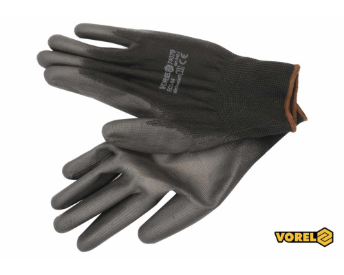 Рукавиці робочі VOREL: чорні, поліестер покритий поліуретаном, розмір 9 [12/120]
