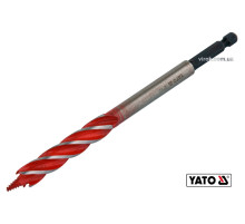 Свердло по дереву YATO : Ø= 12 мм, L= 165 мм, HRC 40-45 з 4 пругами, HEX- 1/4" [100]