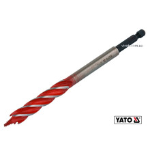 Свердло по дереву YATO : Ø= 12 мм, L= 165 мм, HRC 40-45 з 4 пругами, HEX- 1/4" [100]