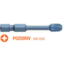 Насадка викруткова ударна USH Blue Shock : Pozidriv PZ3 x 50 мм Torsion подовжена, Уп. 5 шт.
