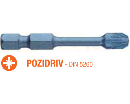 Насадка викруткова ударна USH Blue Shock : Pozidriv PZ3 x 50 мм Torsion подовжена, Уп. 5 шт.